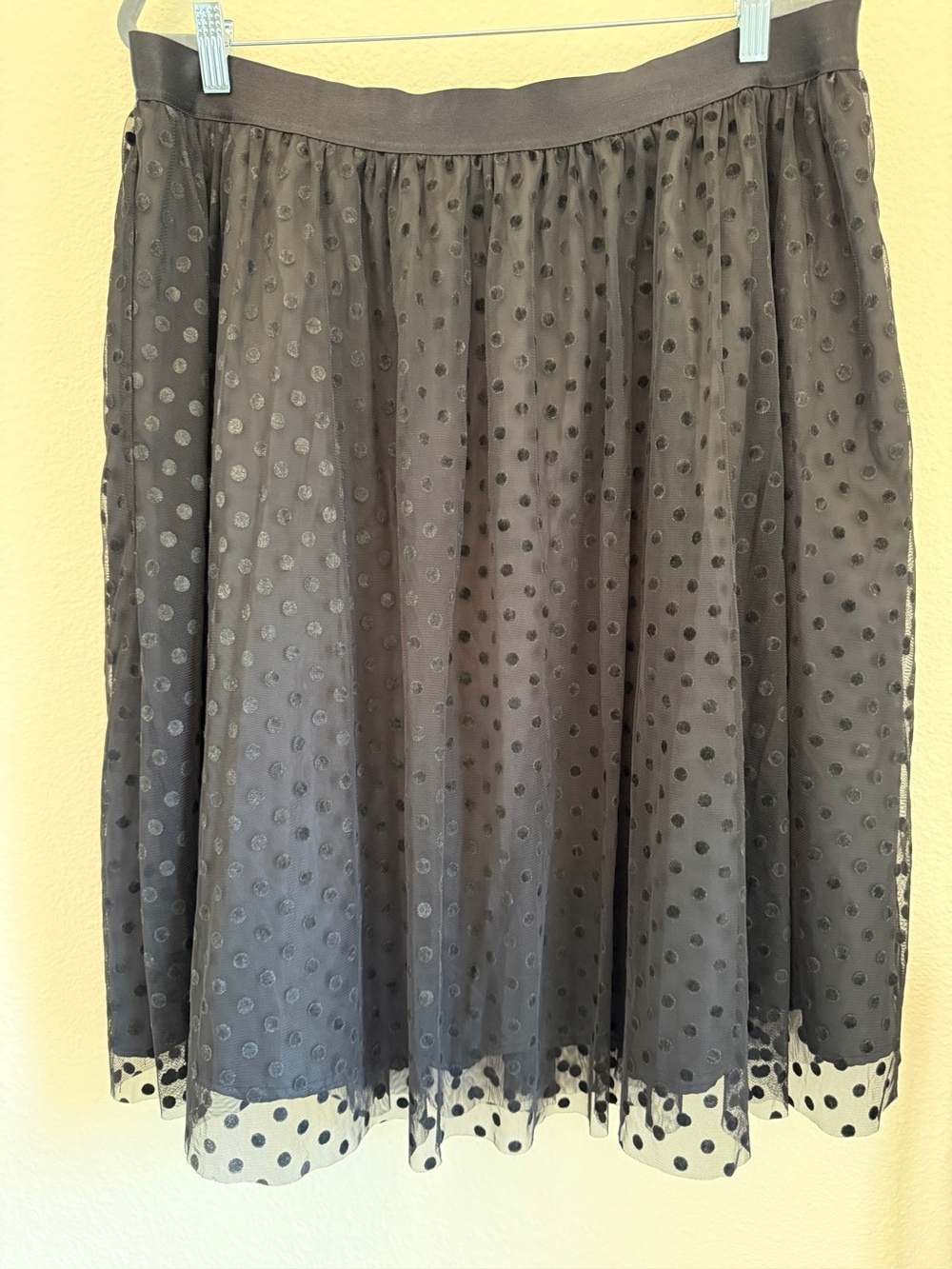 C EST 1946 Black Flocked Polka Dot Tulle Midi Skirt Lined Goth Size XL